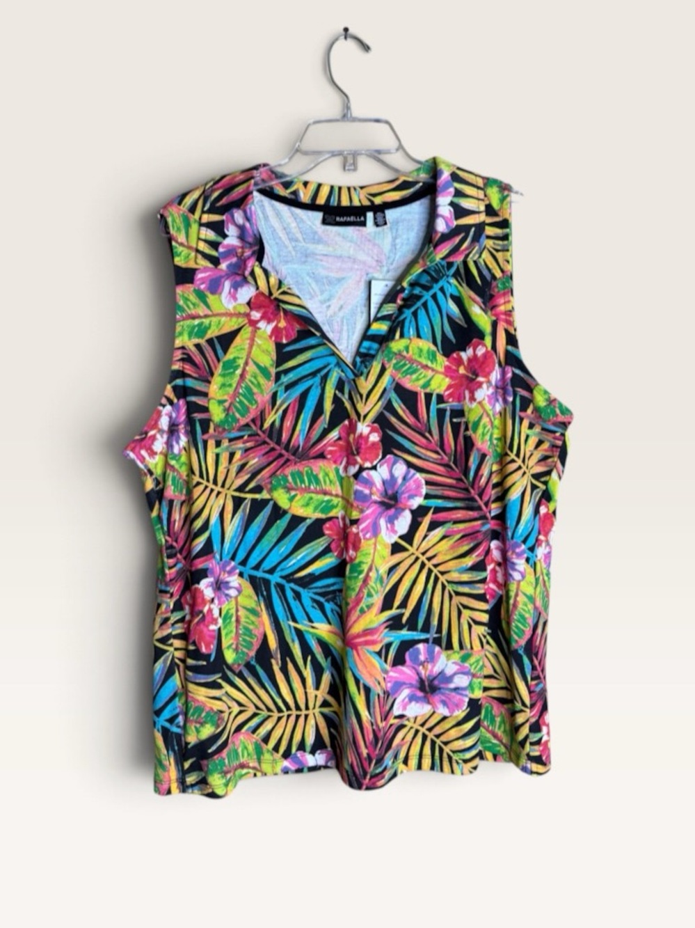 Rafaella XXL NWT Tropical Floral Sleeveless Top Raspberry Palm Print